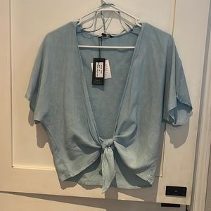 Sim & Sam blue tie front shirt.